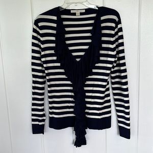 Boston Proper - s, navy and white stripe ruffle cardigan